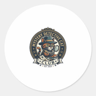 Pegatina Redonda Gato Detective Misterioso Camiseta Gráfica Arte -