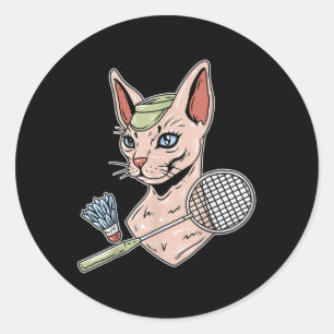 Pegatina Redonda Gato Devon Rex de bádminton divertido
