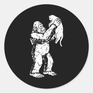Pegatina Redonda Gato divertido Bigfoot Sasquatch Gatito lindo San