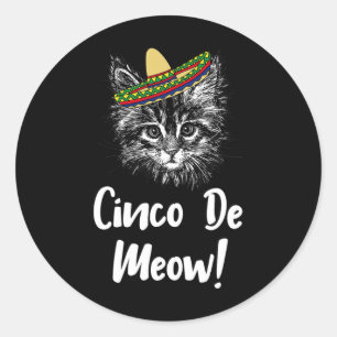Pegatina Redonda Gato Divertido Camiseta Cinco De Mayo Para Gato