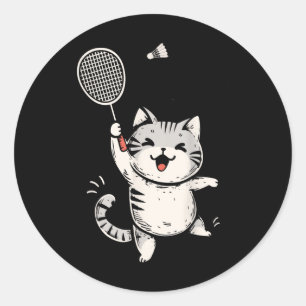 Pegatina Redonda Gato divertido de bádminton gatito lindo jugador d