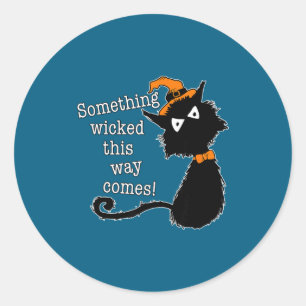 Pegatina Redonda Gato divertido de Halloween - Cita de Shakespeare