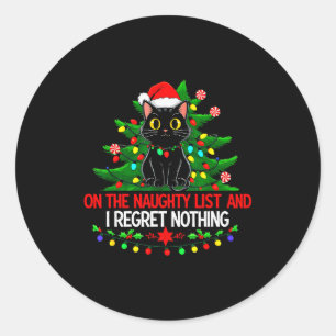 Pegatina Redonda Gato divertido de Navidad en la lista de traviesos
