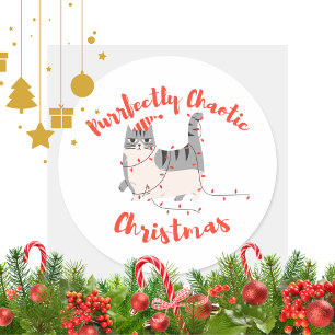 Pegatina Redonda Gato divertido de Navidad regalo de humor Meowy