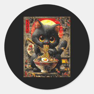 Pegatina Redonda Gato divertido de ramen Amantes de fideos Anime Ot