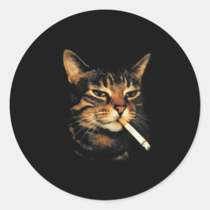 Pegatina Redonda Gato Divertido Fumando Cigarrillo Gatito Meme Estú