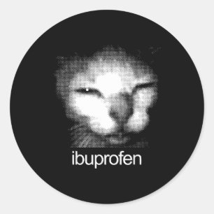 Pegatina Redonda Gato divertido Ibuprofeno Meme Retro Cara de gato