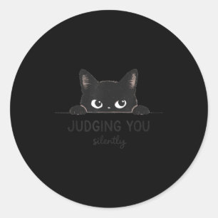 Pegatina Redonda Gato divertido juzgándote en silencio Retro vintag