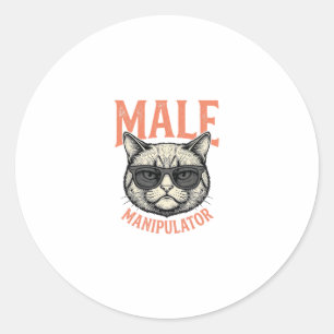 Pegatina Redonda Gato Divertido Manipulador Masculino Gafas de Sol 