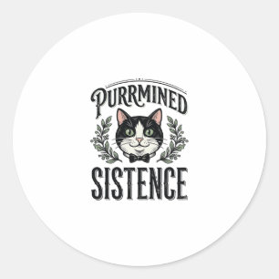 Pegatina Redonda Gato Divertido Purrminó Existencia Gráfico Antiguo