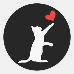Pegatina Redonda Gato Divertido San Valentín Corazón Bonito Amante