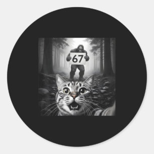 Pegatina Redonda Gato Divertido Selfie Con Bigfoot 67 Seis Siete Me