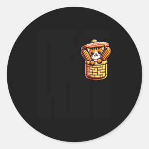 Pegatina Redonda Gato divertido sombrero churros bolsillo cinco de 