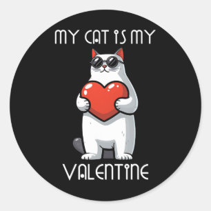 Pegatina Redonda Gato Divertido Sosteniendo Corazón Para la Familia