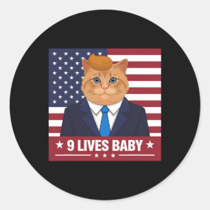 Pegatina Redonda Gato Divertido Trump 9 Vidas Por Voto Divertido Pa
