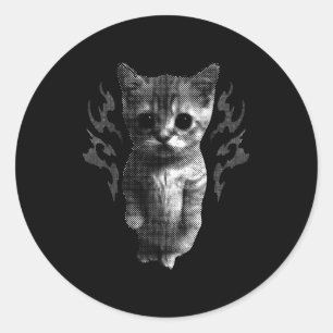 Pegatina Redonda Gato divertido Y2k retro tonto gatito vintage meme