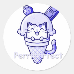 Pegatina Redonda Gato en azul perfecto