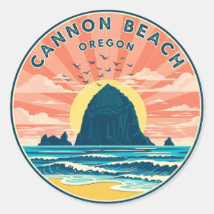 Pegatina Redonda Gato en Cannon Beach Oregon