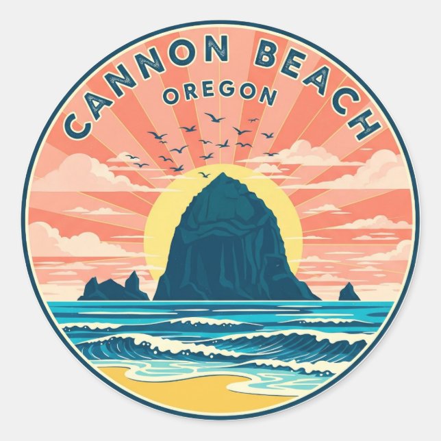 Pegatina Redonda Gato en Cannon Beach Oregon (Anverso)