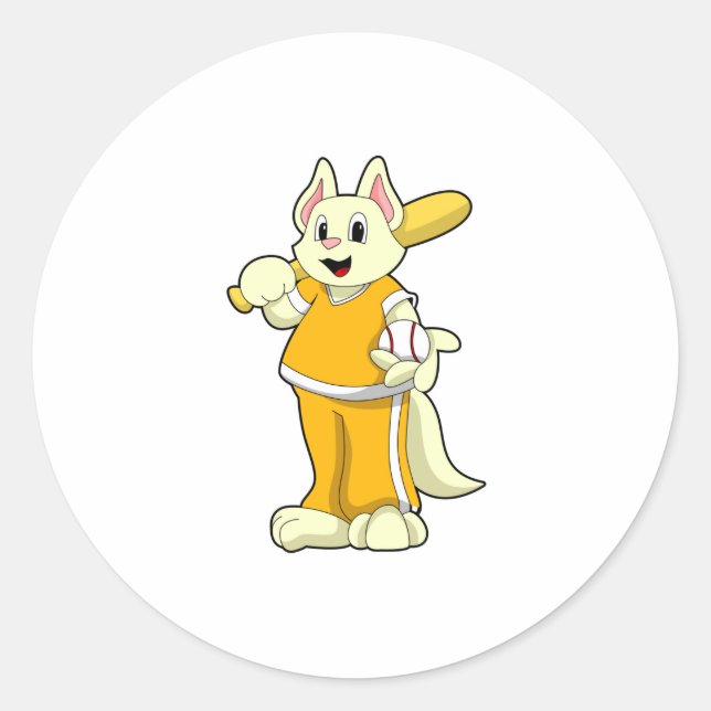 Pegatina Redonda Gato en el béisbol con bate de béisbol (Anverso)