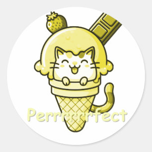 Pegatina Redonda Gato en el cono amarillo perfecto