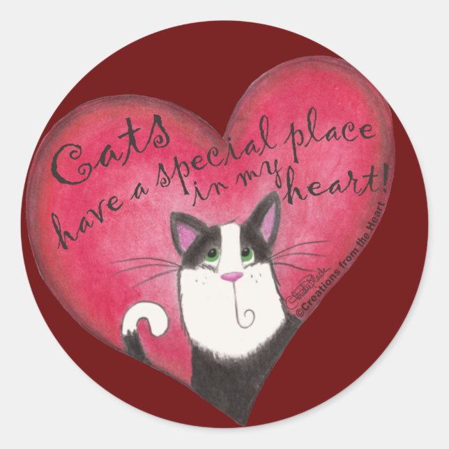 Pegatina Redonda Gato en el corazón (Anverso)