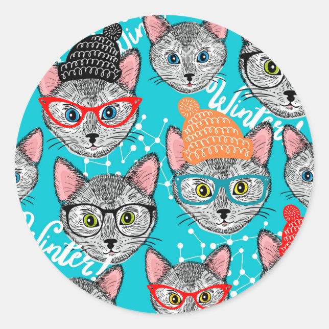 Pegatina Redonda Gato en el gorra (Anverso)