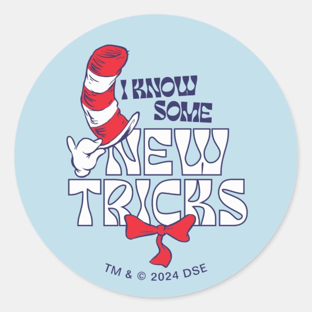 Pegatina Redonda Gato en el Gorra | Conozco Algunos Nuevos Trucos (Anverso)