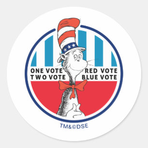 Pegatina Redonda Gato en el Gorra   Una Votación, Dos Votaciones
