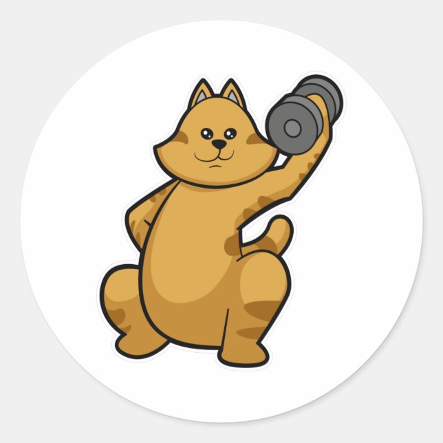 Pegatina Redonda Gato en el hombro entrenando con Dumbbell (Anverso)