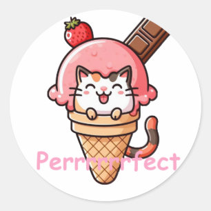 Pegatina Redonda Gato en helado perfecto
