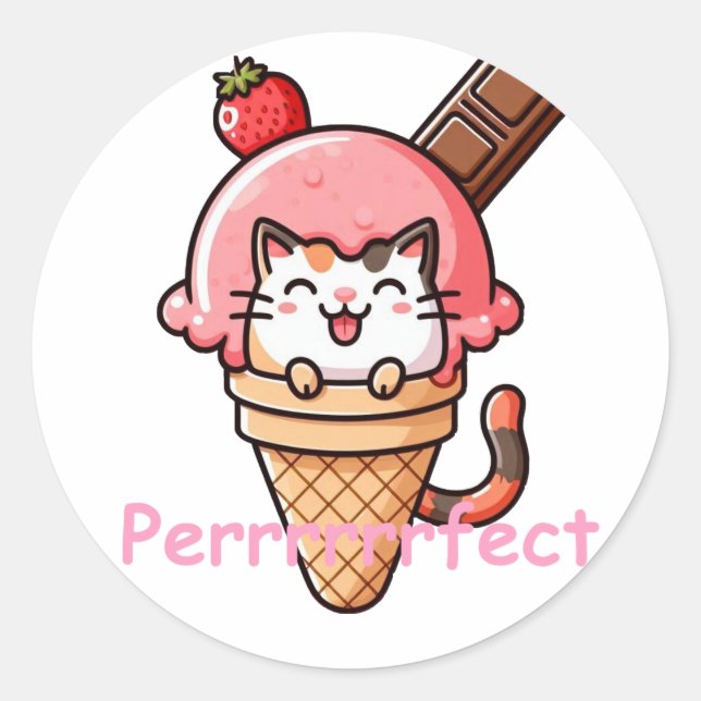 Pegatina Redonda Gato en helado perfecto (Anverso)