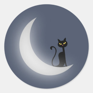 Pegatina Redonda Gato en la luna