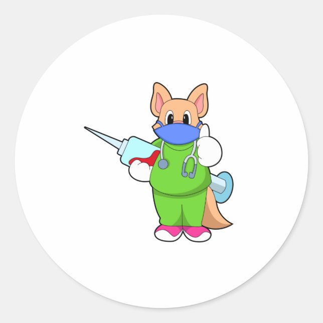 Pegatina Redonda Gato en la vacunación con jeringas (Anverso)