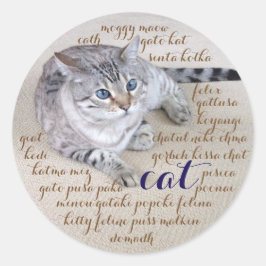 Pegatina Redonda Gato en muchos idiomas