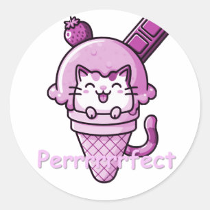 Pegatina Redonda Gato en rosa perfecto