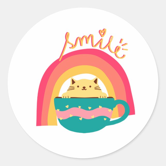 Pegatina Redonda Gato en una taza (Anverso)
