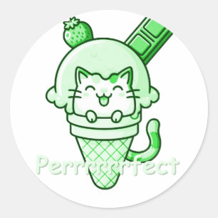 Pegatina Redonda Gato en verde perfecto