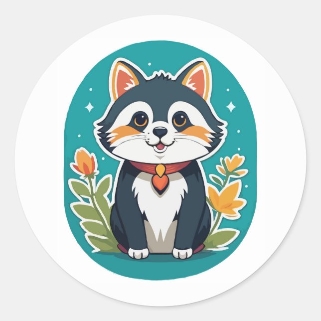 Pegatina Redonda Gato encantador - Ilustracion capilar caprichoso (Anverso)