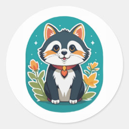 Pegatina Redonda Gato encantador - Ilustracion capilar caprichoso