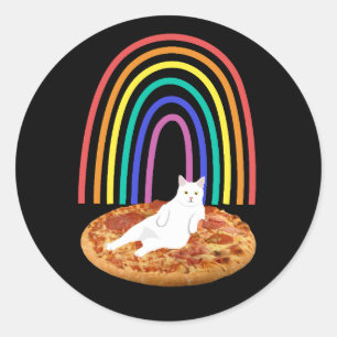 Pegatina Redonda Gato enfriándose en el arco iris de la pizza