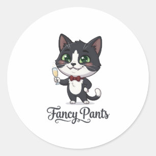 Pegatina Redonda Gato Esmoquin de Pantalones Elegantes Brinda