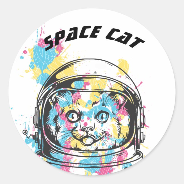 Pegatina Redonda Gato espacial (Anverso)