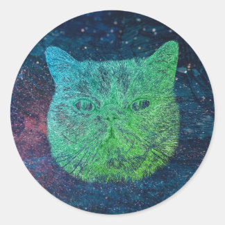 Pegatina Redonda Gato espacial