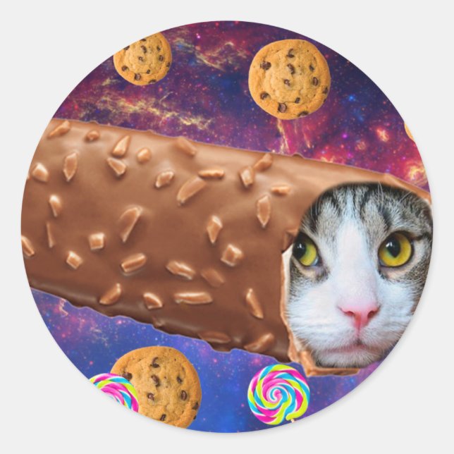 Pegatina Redonda Gato espacial dentro de un helado (Anverso)