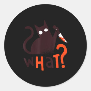 Pegatina Redonda Gato espeluznante qué_ cuchillo oscuro divertido c