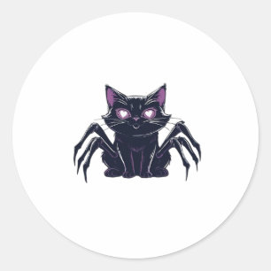 Pegatina Redonda Gato espeluznante y lindo � patas de araña y ojos