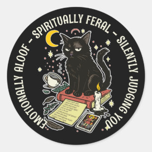 Pegatina Redonda Gato Espiritualmente Feral: Emocionalmente Distant
