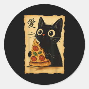 Pegatina Redonda Gato estético japonés Kawaii Anime Cat Pizza Eati