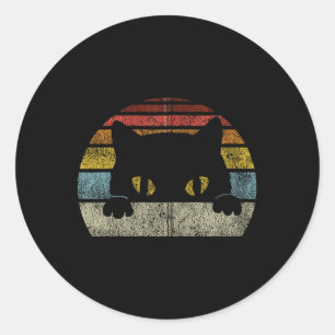 Pegatina Redonda Gato estilo retro vintage Black Kitten Cute Kitty 